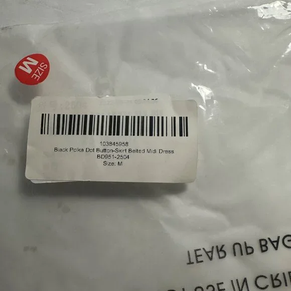 Black Polka Dot Button-Skirt Belted Midi Dress Business Career Academia SZ M - Picture 4 of 4